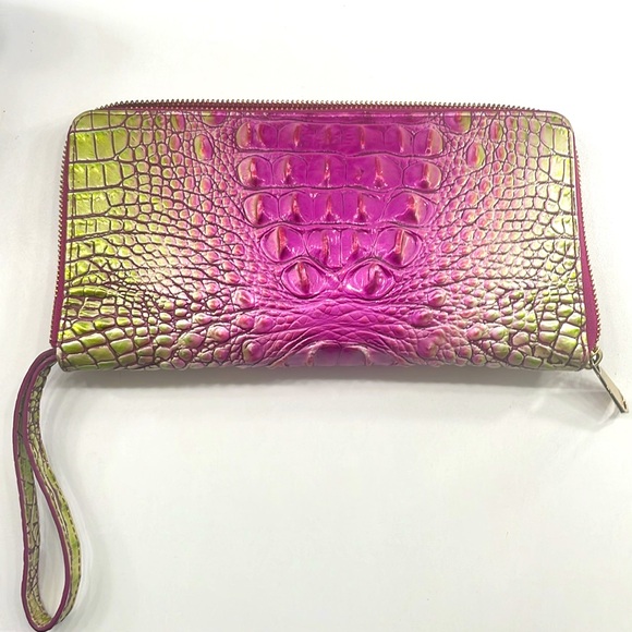 Brahmin Handbags - COPY - Brahmin Skyler Limeade Ombre Melbourne Wallet in Pink and Green.